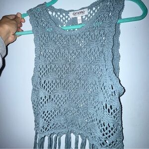 Shyanne Teal Crochet Fringe Tank